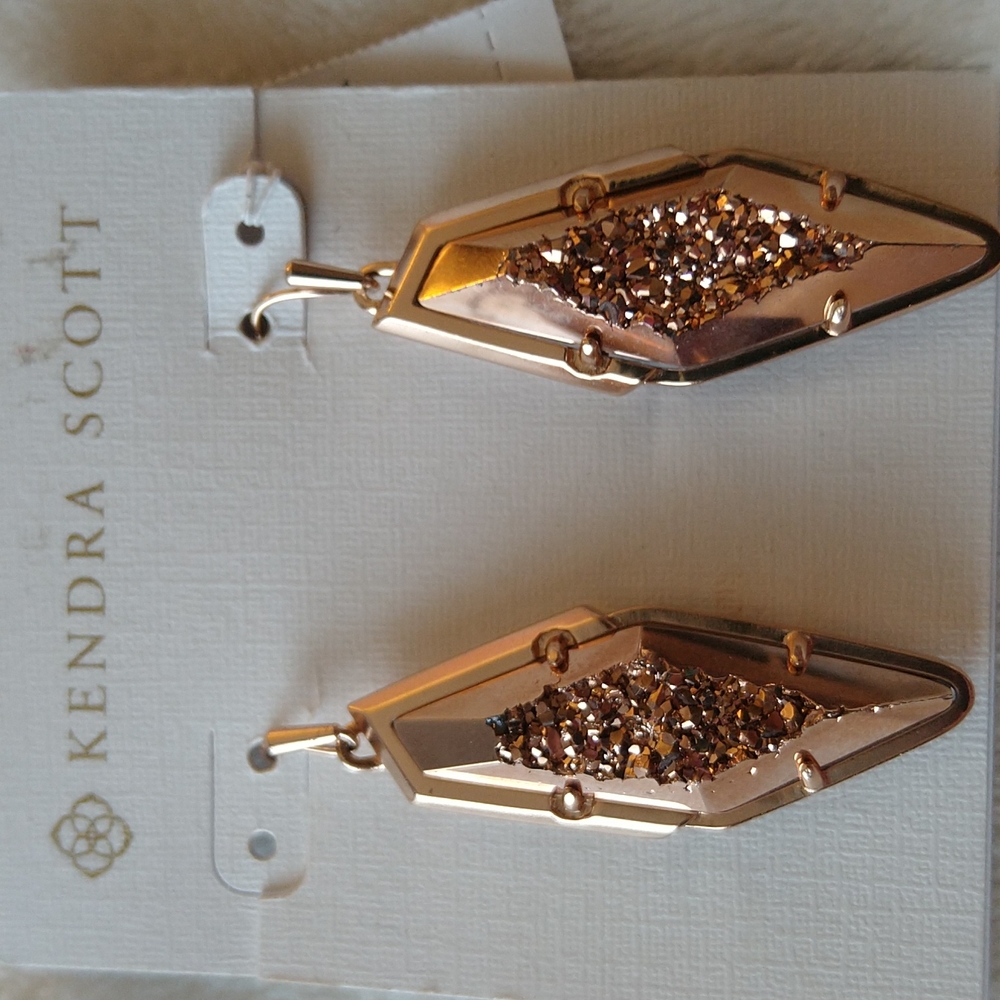 Kendra Scott Bex Bronze Drusy Rose Gold Earrings New - Picture 3 of 11